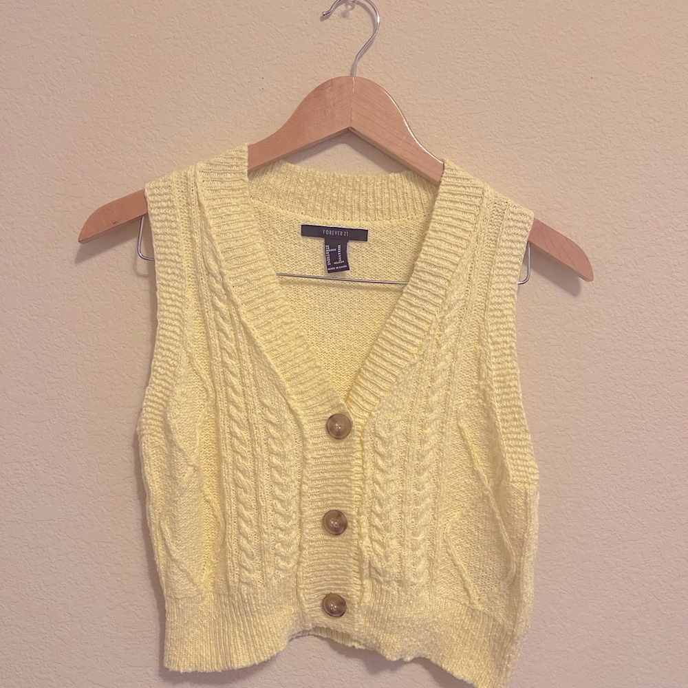 Butter yellow cable knit sweater vest
